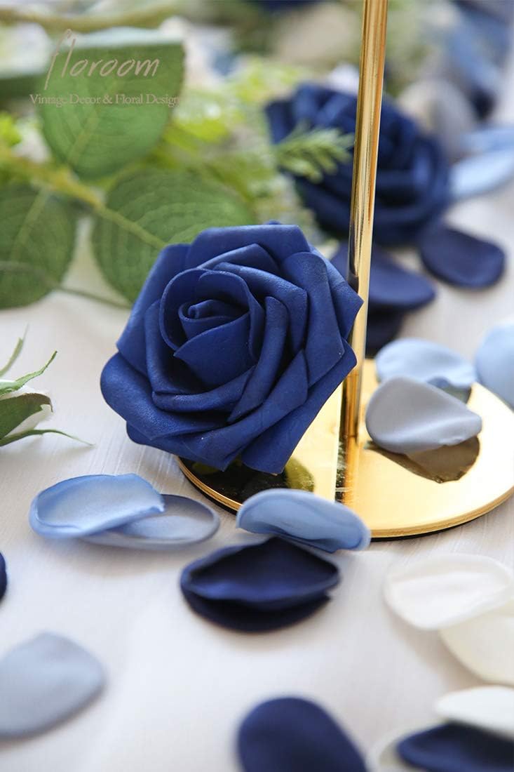 300pcs Rose Petals Dusty Blue Navy Faux Silk Flower Petals for Wedding Flower Girl Basket Aisle Scatter Dinner Table Centerpieces Party Confetti Decoration Romantic Night Home Decor
