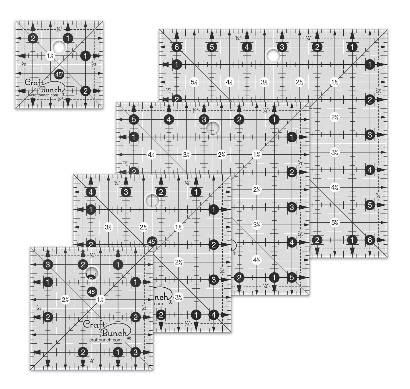 5 Non-Slip Premium Acrylic Square Quilt Rulers - 3mm thick! - 2.5", 3.5", 4.5", 5.5", 6.5"