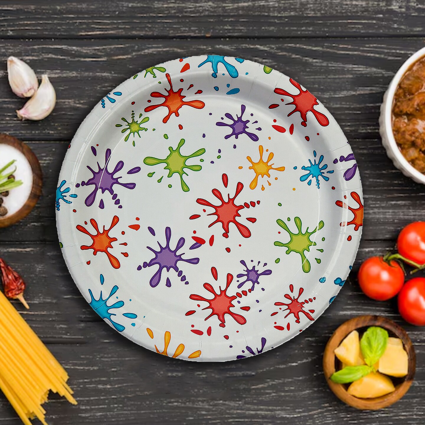 8 Count Little Artist Party Paper Dinner Plates 9&#x22; Colorful Paint Splatters Birthday Tableware