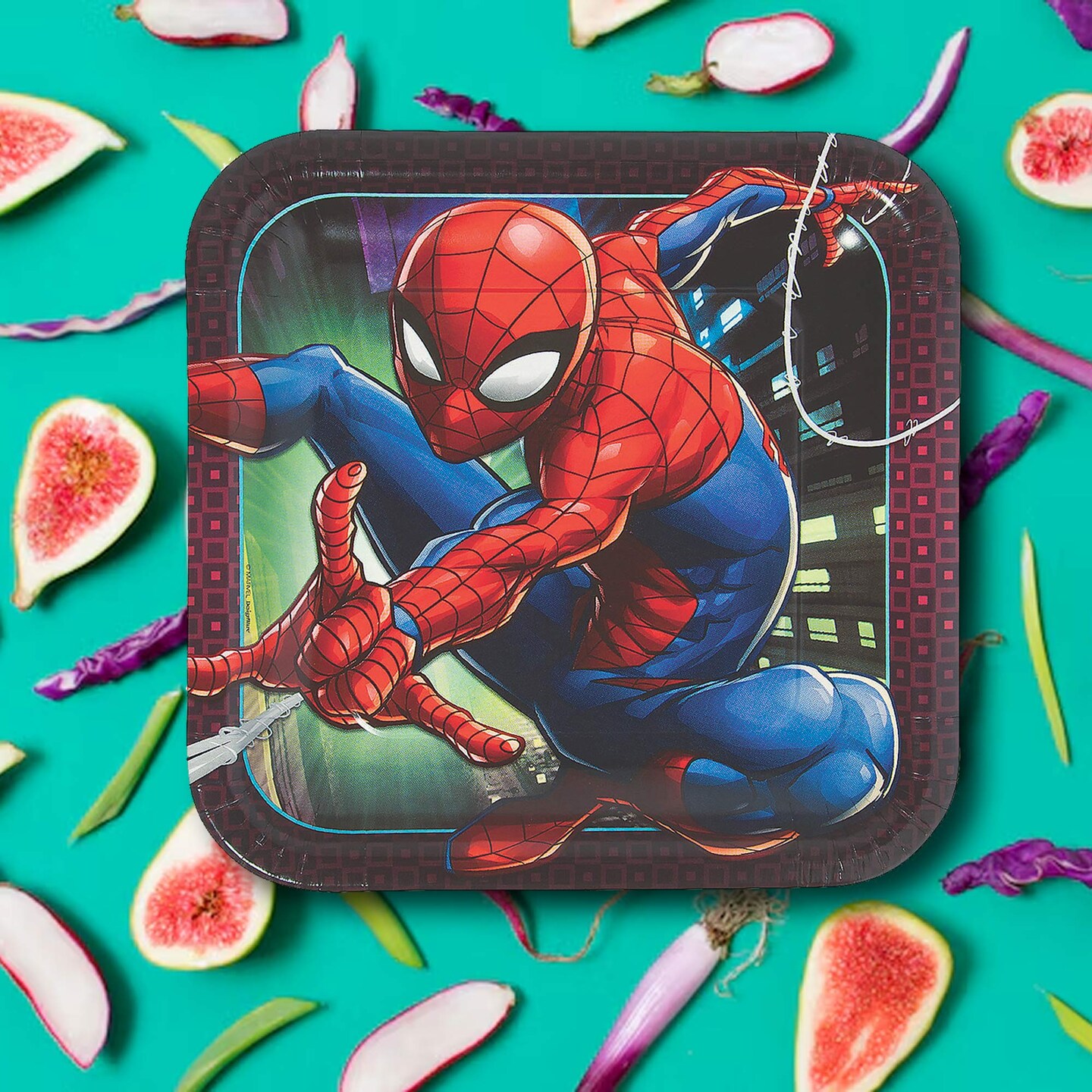 8 Count Spider Hero Party Square Paper Dinner Plates 9" Superhero Birthday Plates for Kids