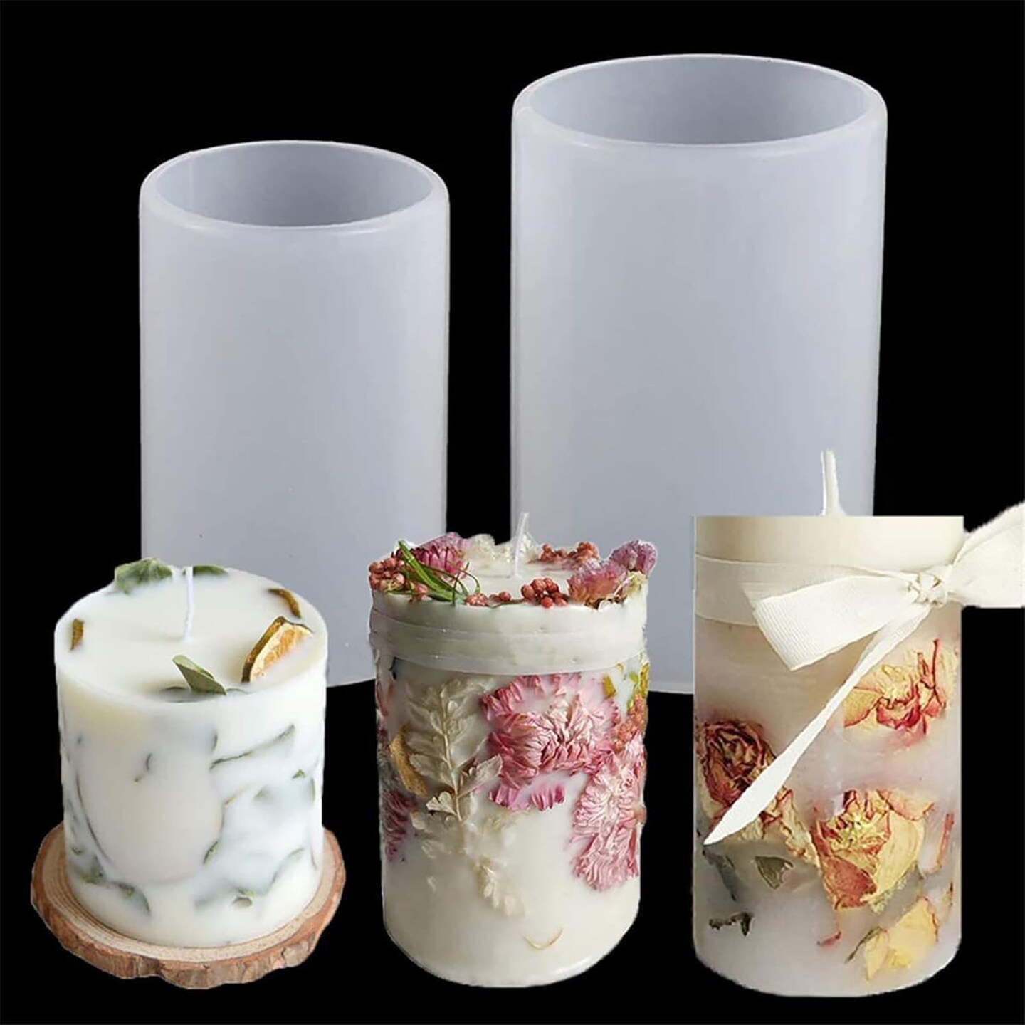 2 Pack Silicone Resin Flower & Candle Mold - Round & 3D Cylinder Molds