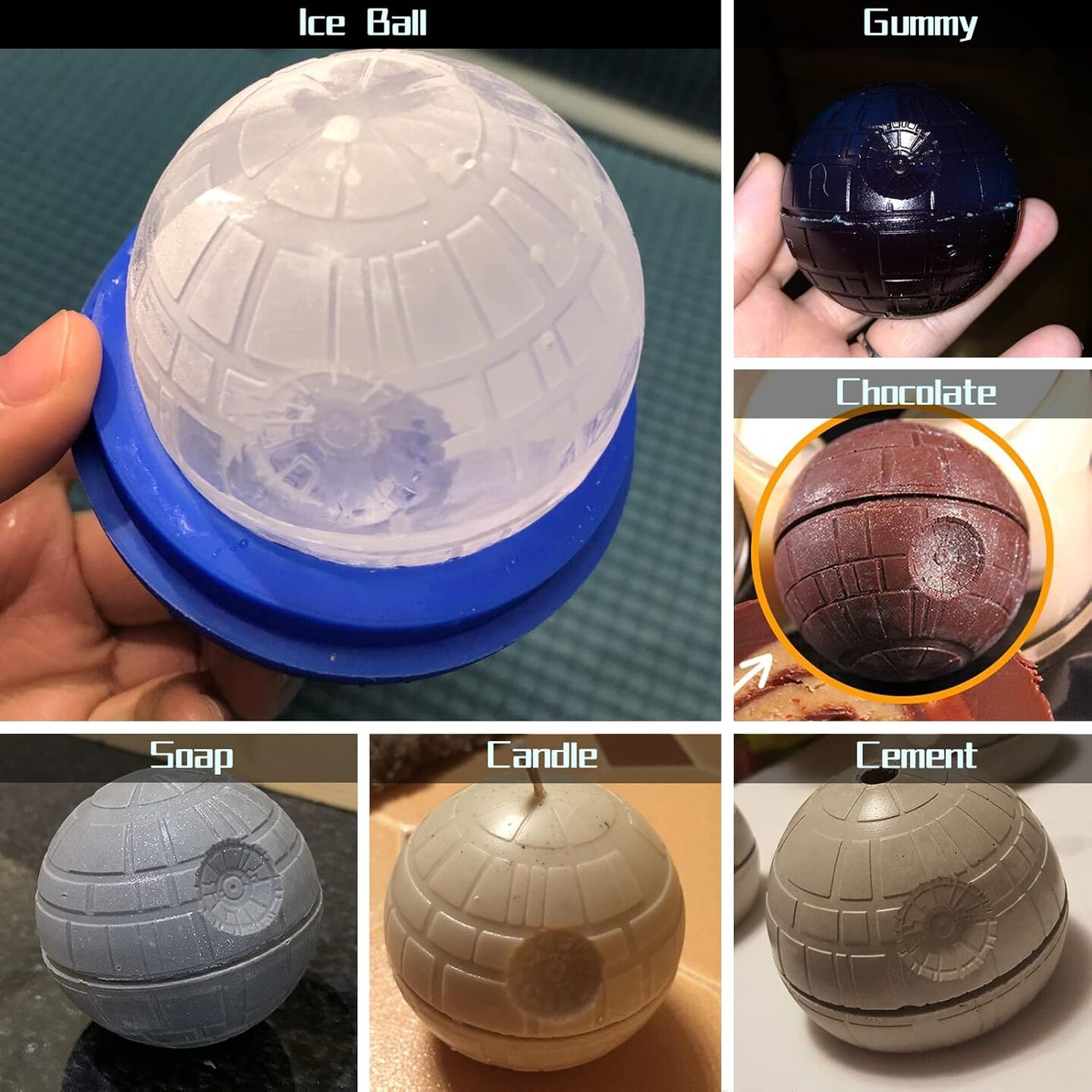 Death Star Ice Cube Mold 4 Packs Large Ice Ball Maker Silicone Ice (4)