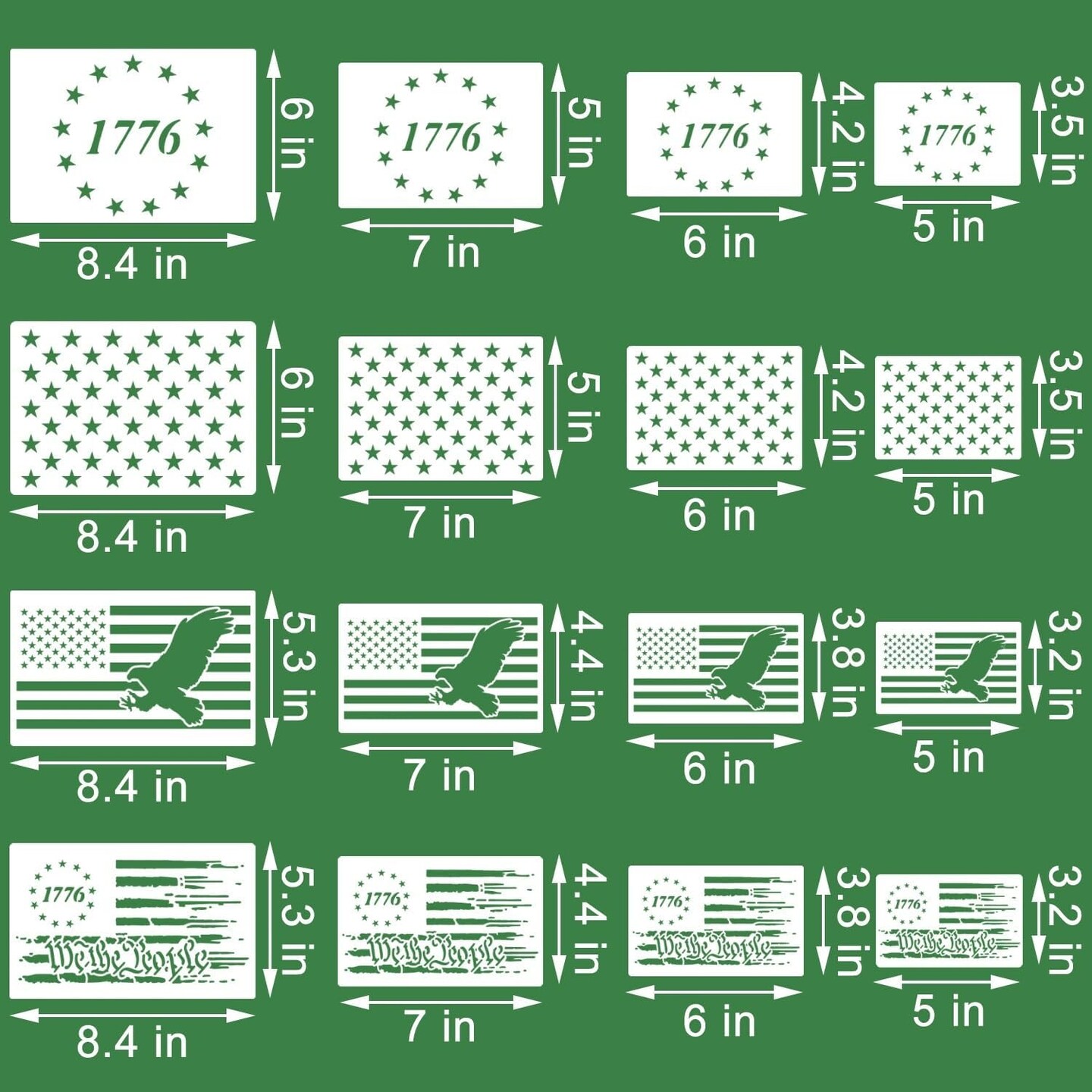 American Flag Stencil, 50 Star Stencils 13 Stars 1776 Templates (Small)