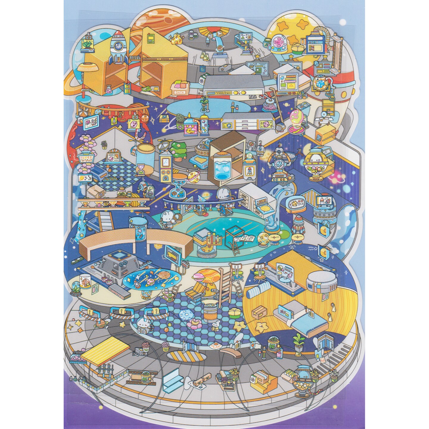 Space Isometric Sticker Scene, Large Size, Galaxy Home Stickers, Adorabilities