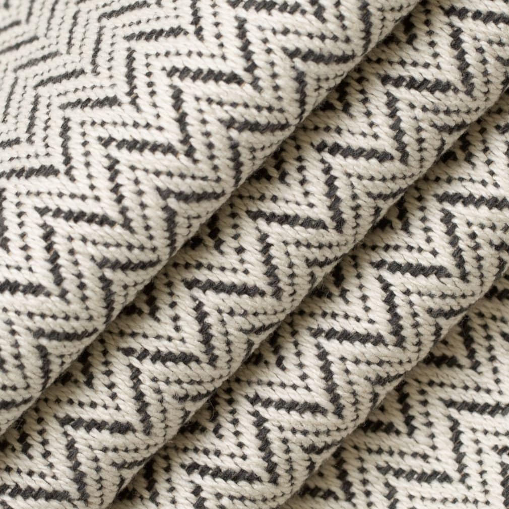 Black Eco Friendly Made in America Abstract Geometric Chevron Woven Pattern Upholstery Fabric by The Yard - SKU: Leo Coal