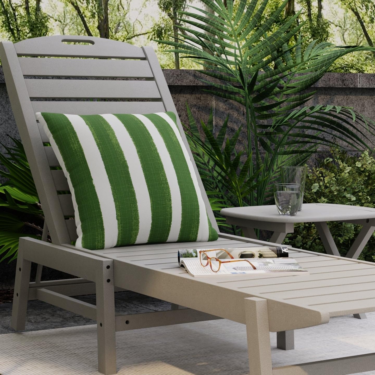 Green Stain Resistant Performance Pet Friendly Stripe Print Upholstery Fabric by The Yard - SKU: Michaela Green