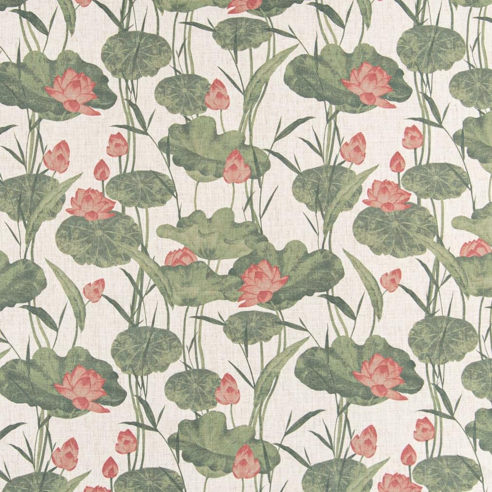 Pink Green Stain Resistant Performance Floral Leaves Botanical Print Upholstery Fabric by The Yard - SKU: Lenox Blush