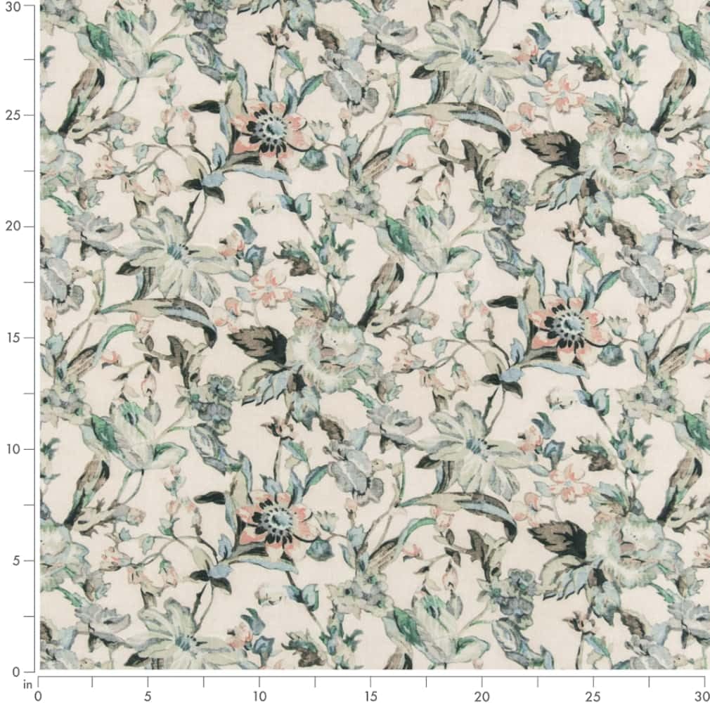 Aqua Stain Resistant Performance Pet Friendly Abstract Floral Linen Look Print Upholstery Fabric by The Yard - SKU: Titus Seacrest