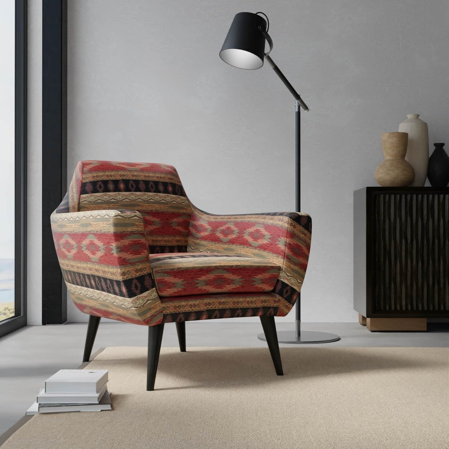 Red Abstract Global Southwest Woven Pattern Upholstery Fabric by The Yard - SKU: Henrick Sienna