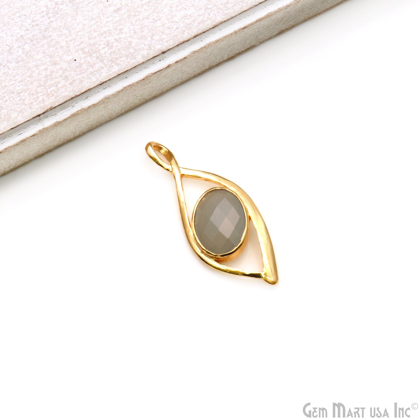Twisted Oval Gemstone Pendant, Gold Plated Gemstone Charm, Necklace Pendant, GemMartUSA (50601)