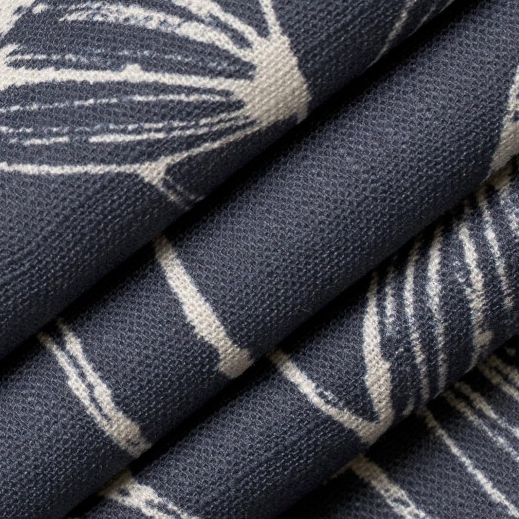 Blue Leaves Linen Look Print Upholstery Fabric by The Yard - SKU: Brady Midnight