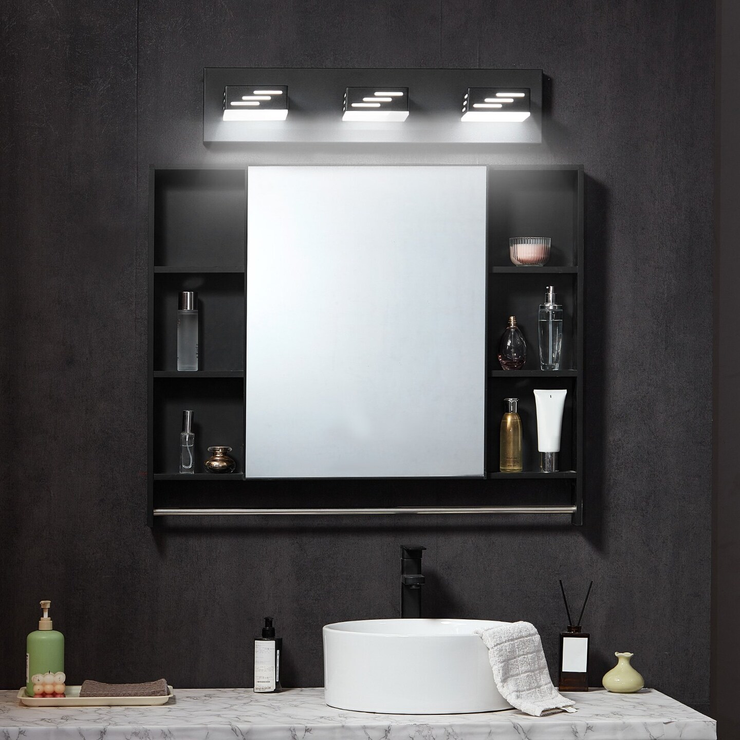 LED Vanity Light, Black Bathroom Wall Light Over Mirror, IP44, Cool White