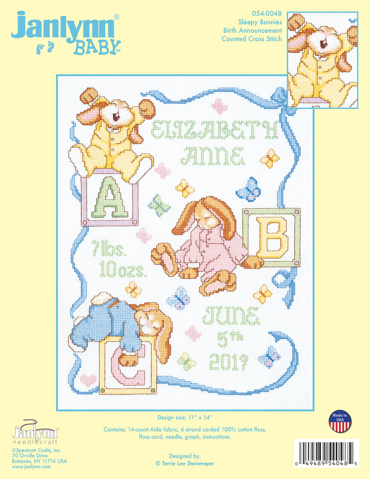 Janlynn 242077 Sleepy Bunnies Sampler Counted Cross Stitch Kit, 13" x 18", Multi-Colored, 14 Count