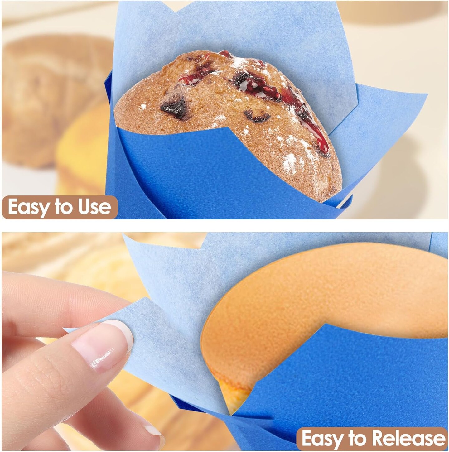 Tulip Cupcake Liners,150pieces Blue Muffin Baking Cups Holders Paper Cupcake Wrappers for Wedding, Birthday, Christmas, Baby Shower Parties