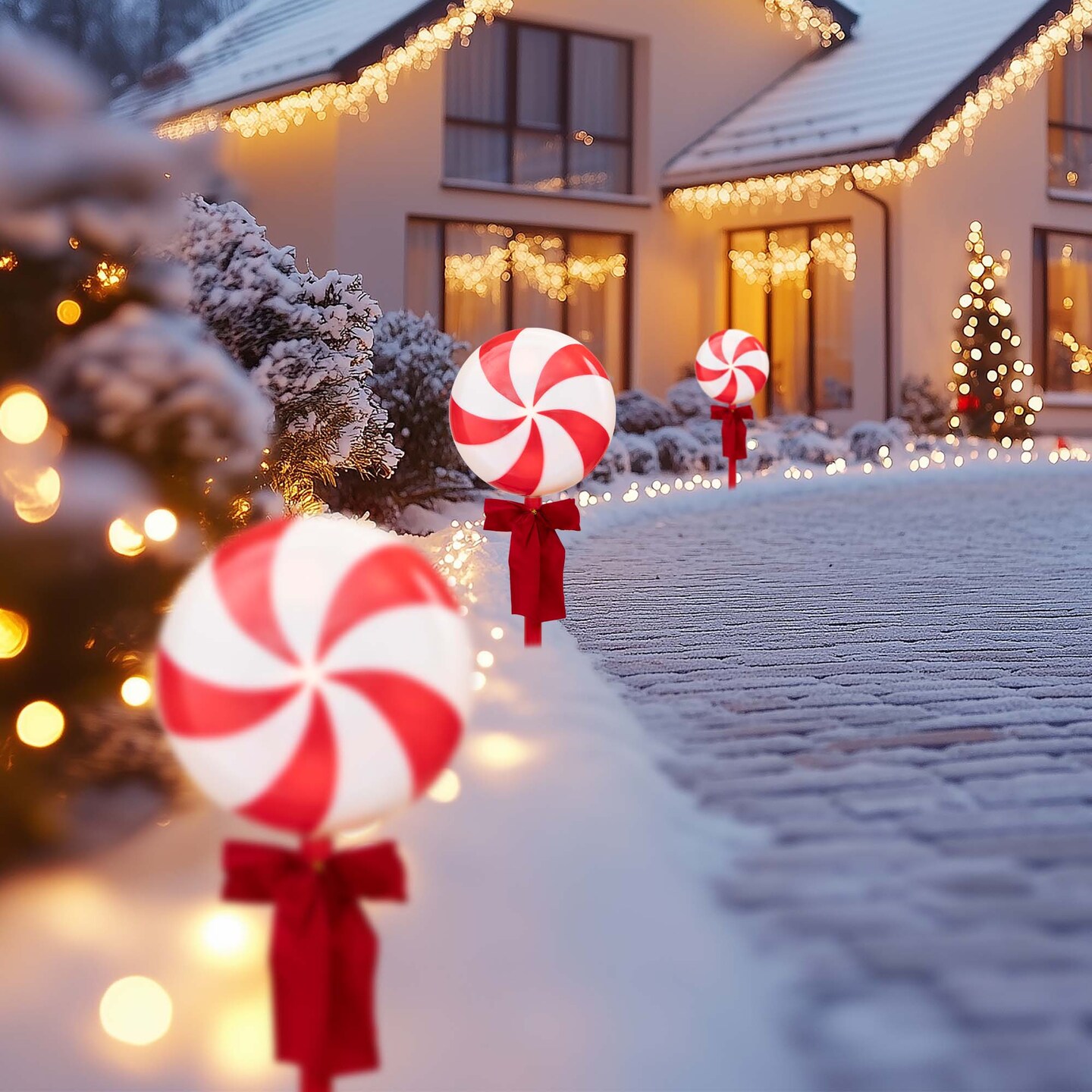 Northlight Peppermint Lollipops Christmas Pathway Markers - Clear Lights - 4.5&#x27; White Wire - 3ct