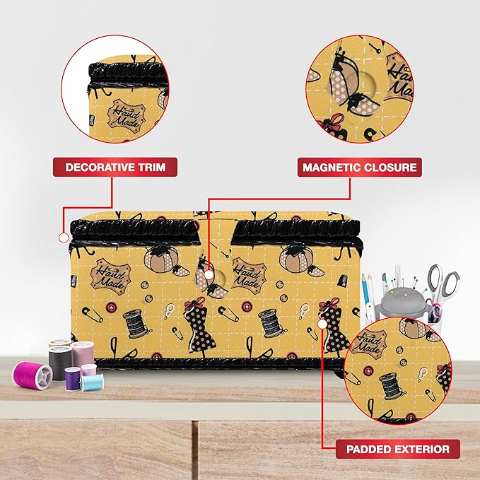 Sewing Basket with Sewing Kit Accessories (Yellow Vintage)