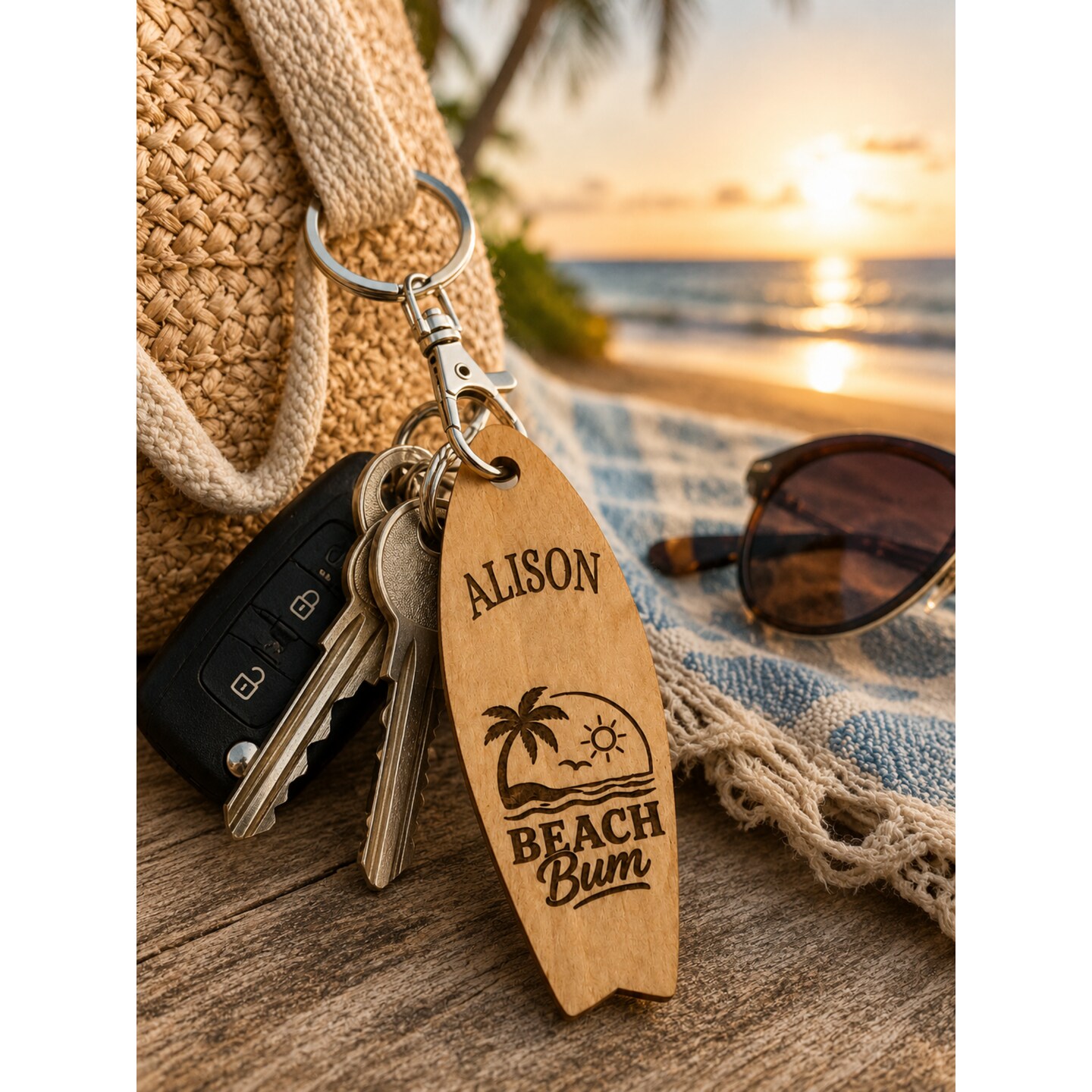 Personalized Wooden Surfboard Keychain | Beach Key Ring | MakerPlace by ...