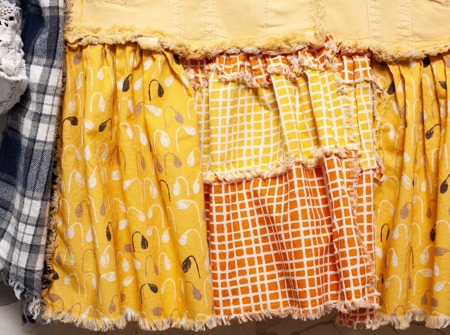 Yellow Fringed Jean Jacket and Flannel Shirt Upcycled Women's Fashion product 7