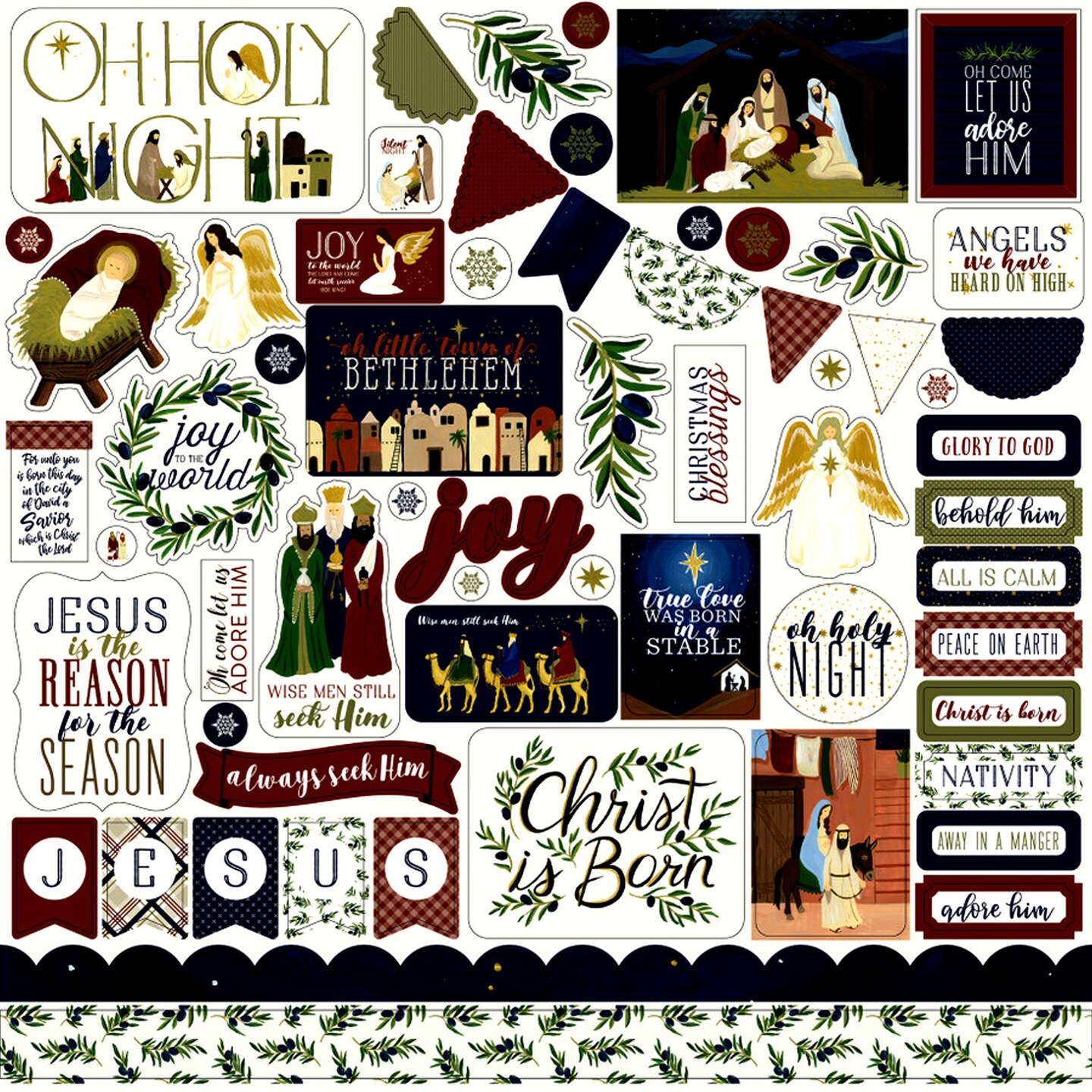 Echo Park Oh Holy Night 12 x 12 Cardstock Element Stickers