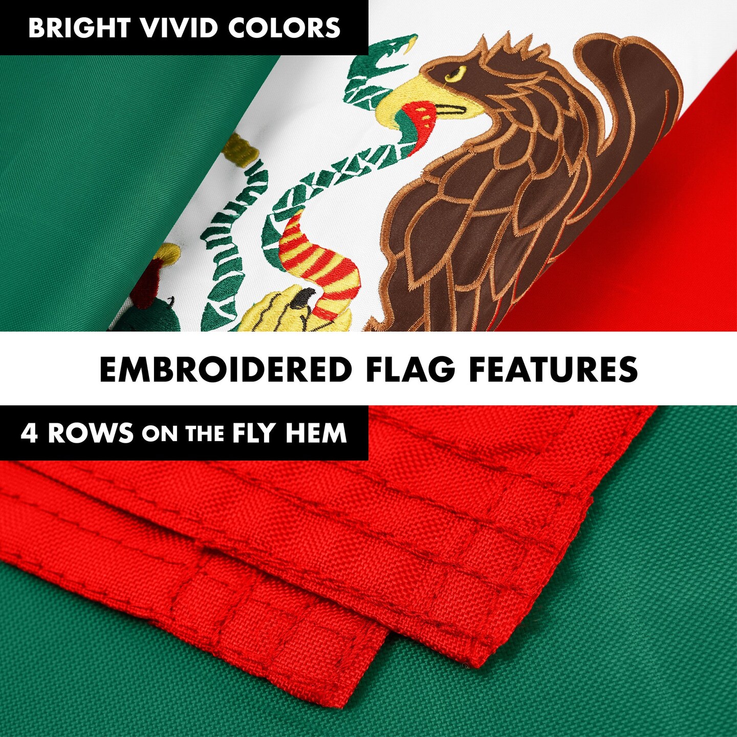 G128 Combo Pack: 5 Ft Tangle Free Aluminum Spinning Flagpole (Black) & Mexico Mexican Flag 2.5x4 Ft, ToughWeave Series Embroidered 300D Polyester | Pole with Flag Included