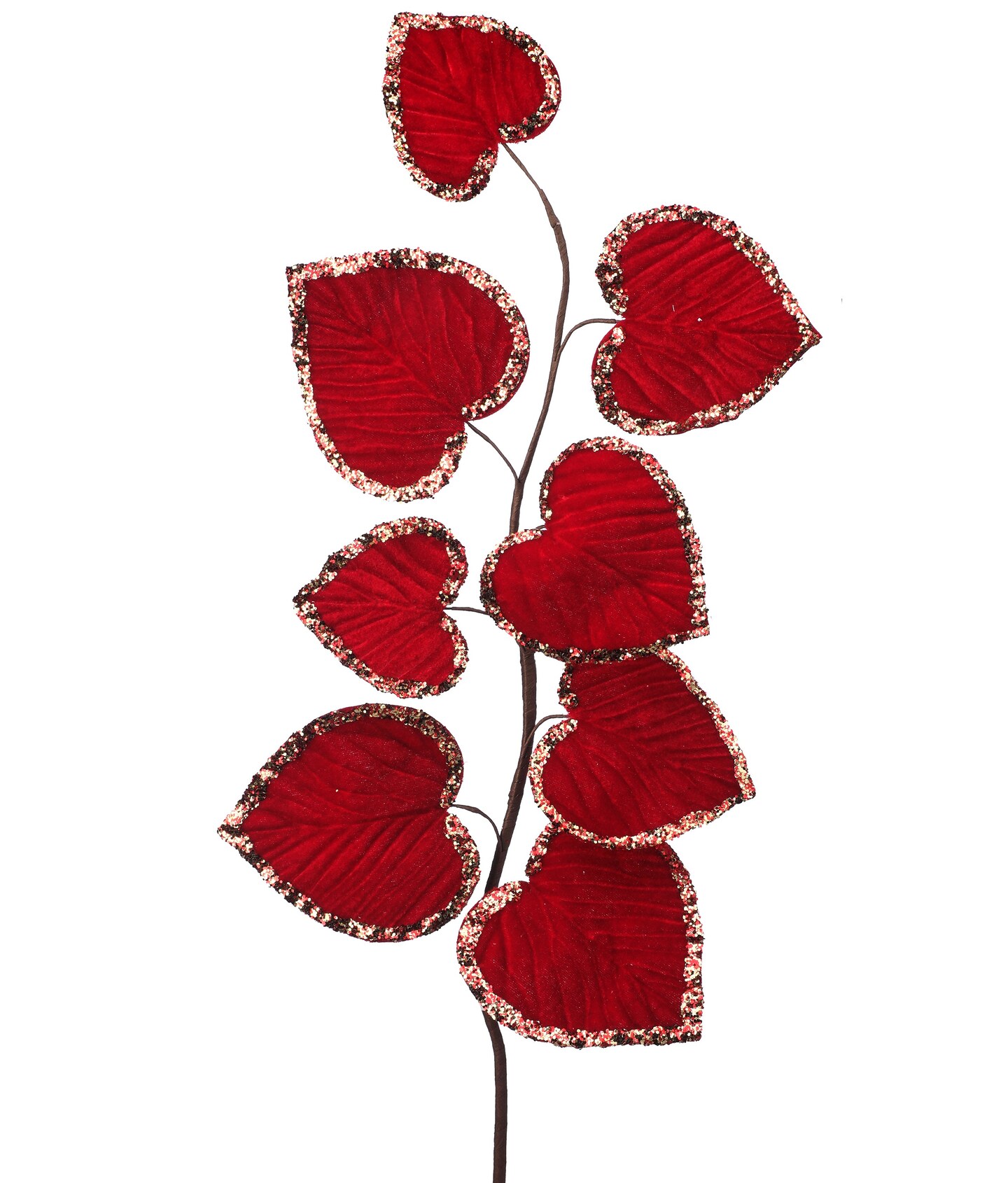 28&#x22; Red Glitter Edge Velvet Aspen Leaf Spray - Luxurious Christmas Floral Decoration