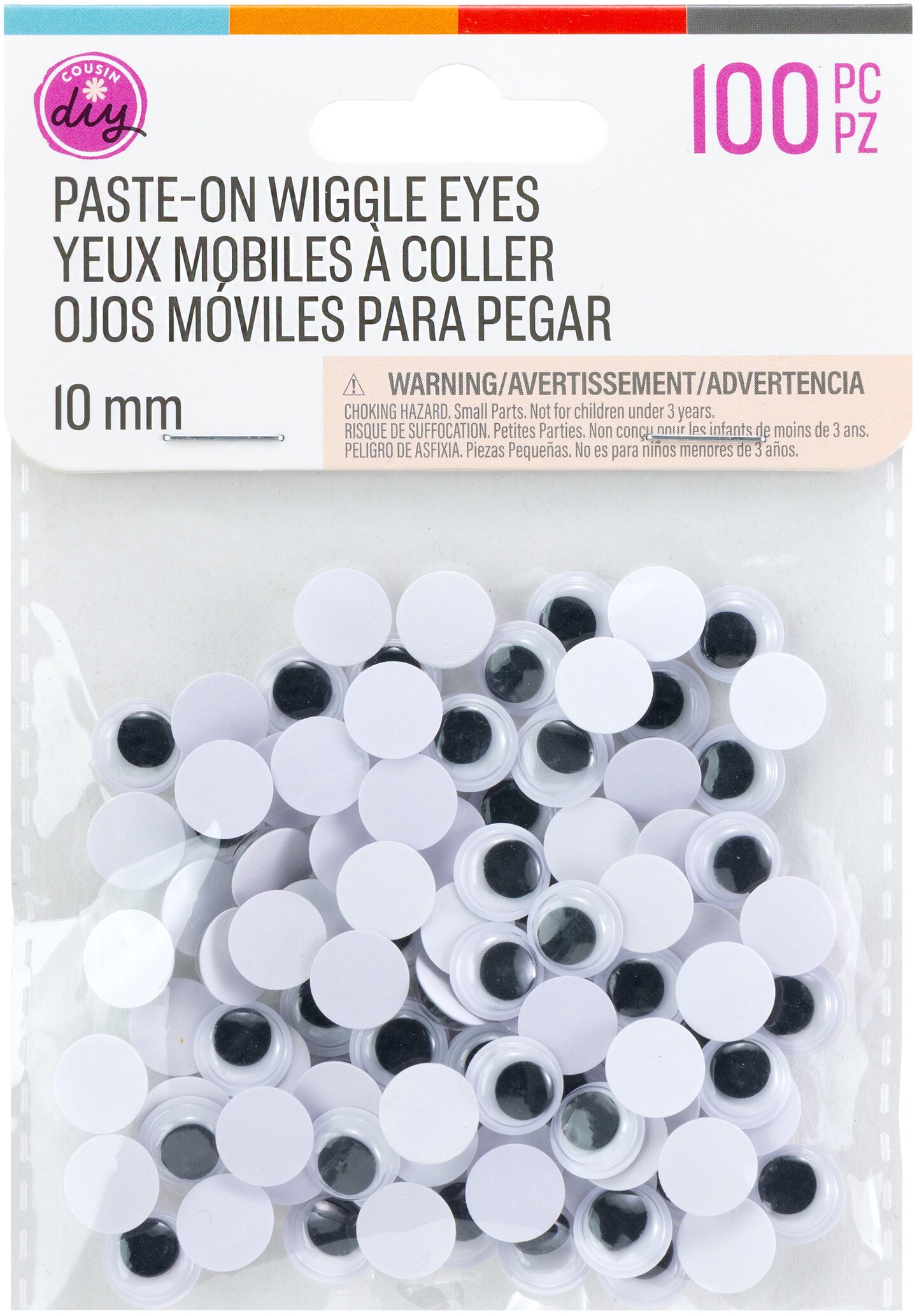 CousinDIY Paste-On Wiggle Eyes 10mm 100/Pkg-Black