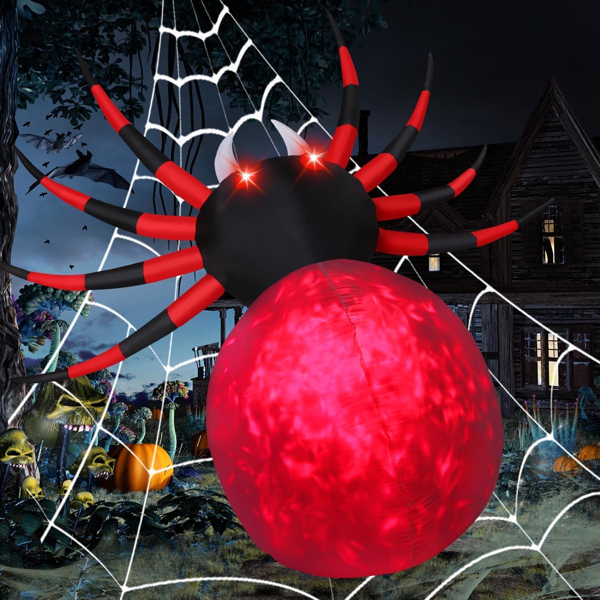 GOOSH 8 FT Halloween Inflatable Spider Decoration with Magic Light Blow Up Yard Inflatables