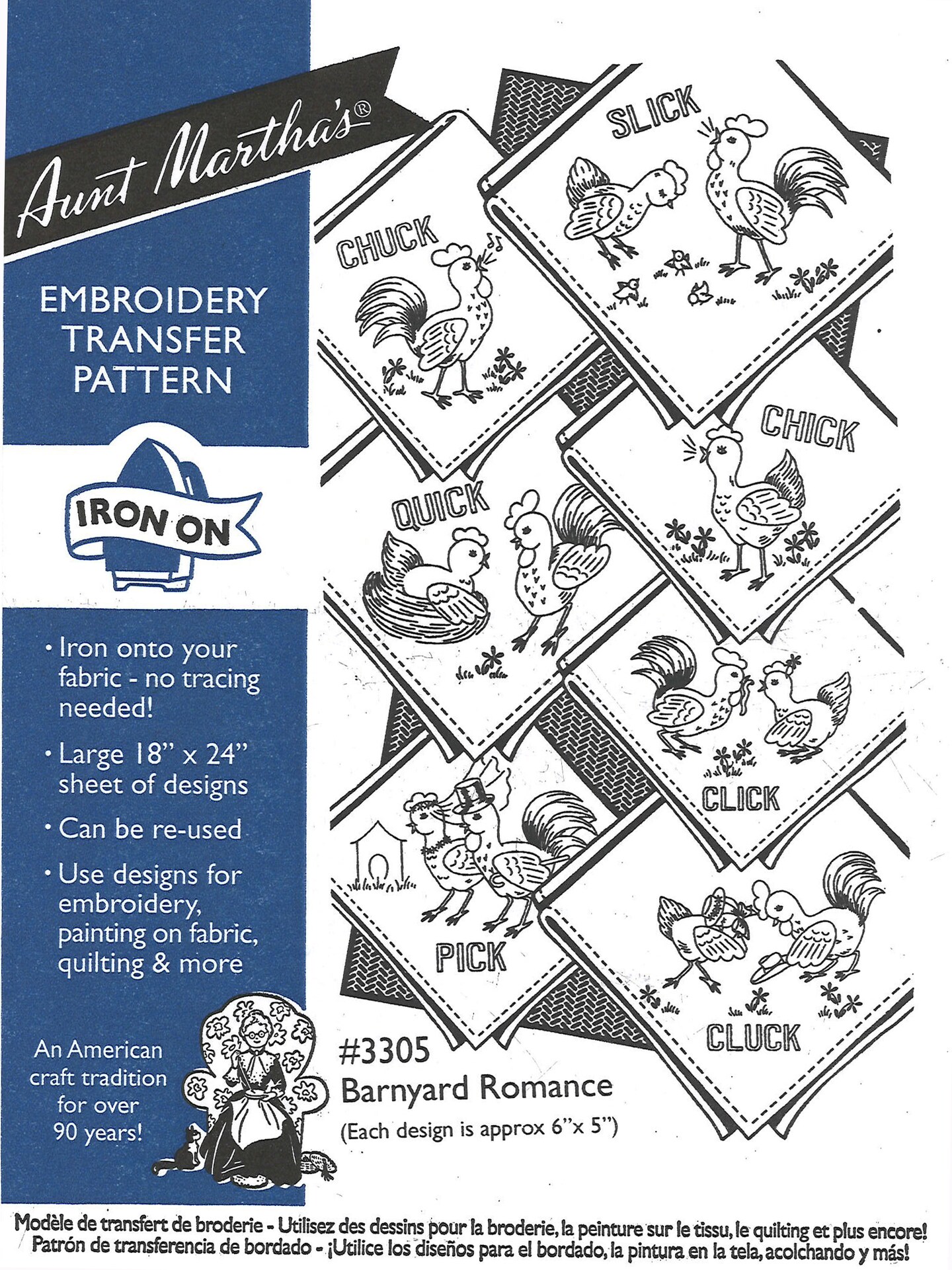 Aunt Martha's Barnyard Romance Hot Iron Embroidery Transfer 3305