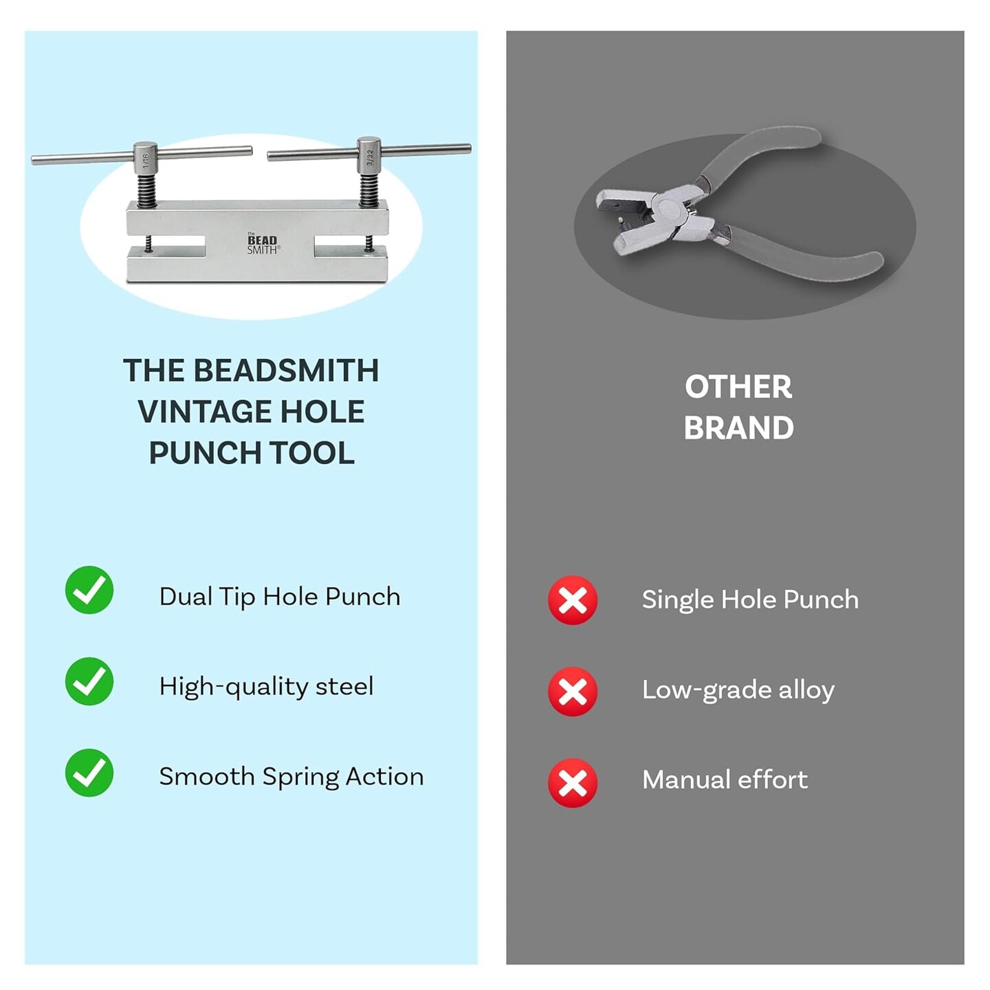 The Beadsmith Vintage Hole Punch Tool – Dual Tip 1/16" & 3/32", Precision Metal Punch for Jewelry Making, Leather, Crafts & DIY Projects