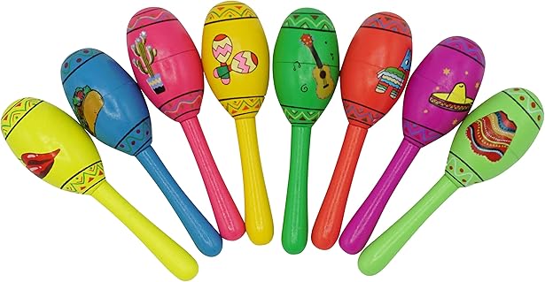 4E's Novelty 16 Pcs Maracas Party Favors - 5" Wooden Mini Maracas for Kids & Adults