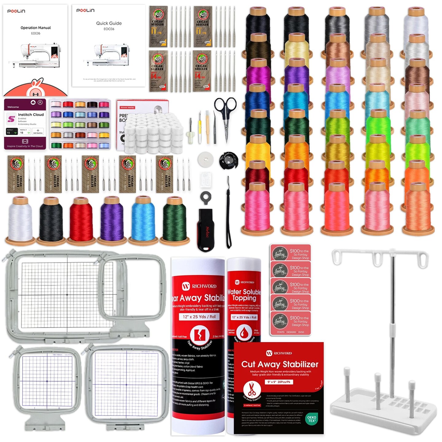 POOLIN EOC06 7.9in x 11in Embroidery Machine Deluxe Bundle - Red