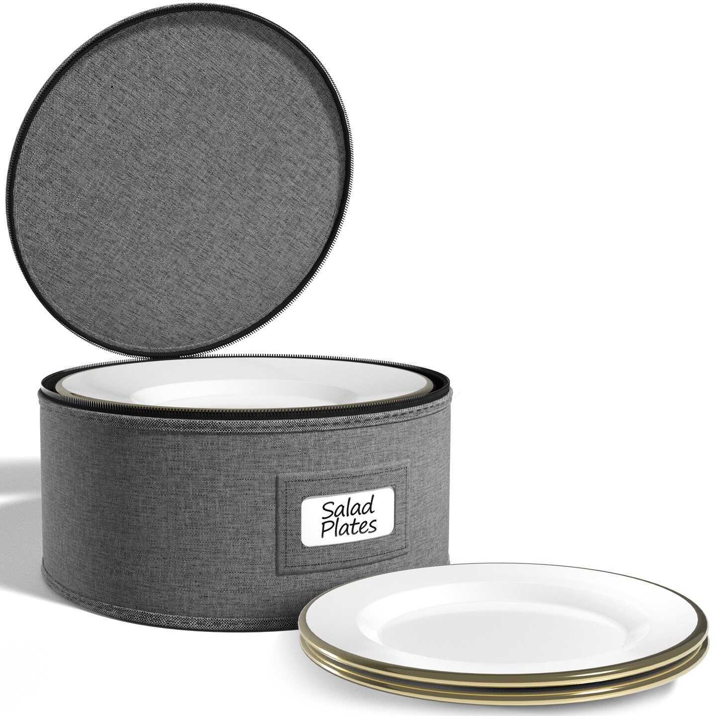 Sorbus China Storage Container - Dinnerware Organizer for Salad Plate Storage with Lid (Holds Service for 12) with Felt Protectors - 9" x 6"