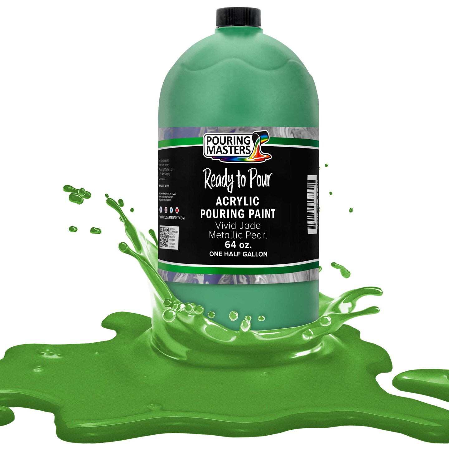 Pouring Masters Vivid Jade Metallic Pearl Ready to Pour Acrylic Pouring Paint - Premium 64-Ounce Pre-Mixed Fluid Acrylic Paint - Fluid Art Supplies for Canvas, Wood, Paper, Tile & Rocks
