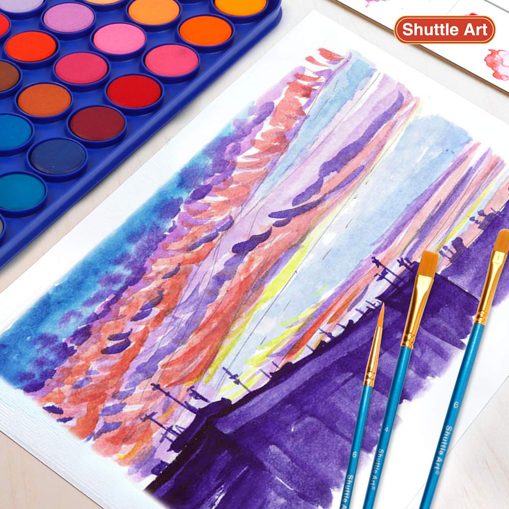 Shuttle Art 43 Pack Watercolor Paint Set, 36 Colors Watercolor Paint Pan Set with 6 Brushes and 1 Watercolor Pad for Beginners, Artists, Kids & Adults Watercolor Painting, Bullet Journal, Calligraphy