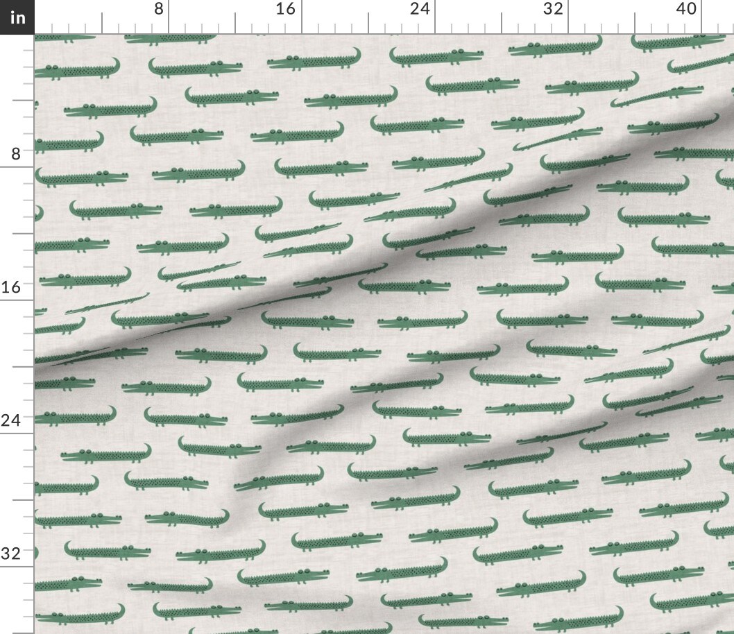 Whimsical Gators Green Beige Gray Boho Animals Fun Cute Happy Cheerful Playful Novelty Custom Printed Fabric by Spoonflower Various Fabrics by the Yard or Fat Quarter