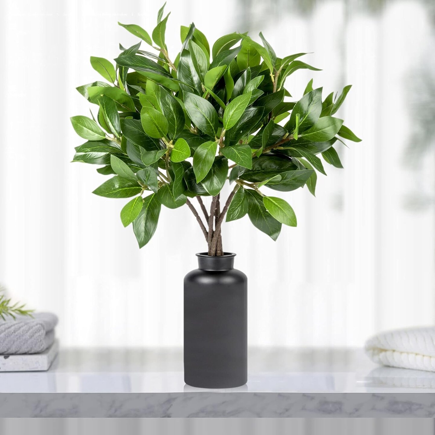 Greenery Branches 21&#x201D; Tree Stems Artificial Plants Green Leaves Faux Bush, 6pcs Set