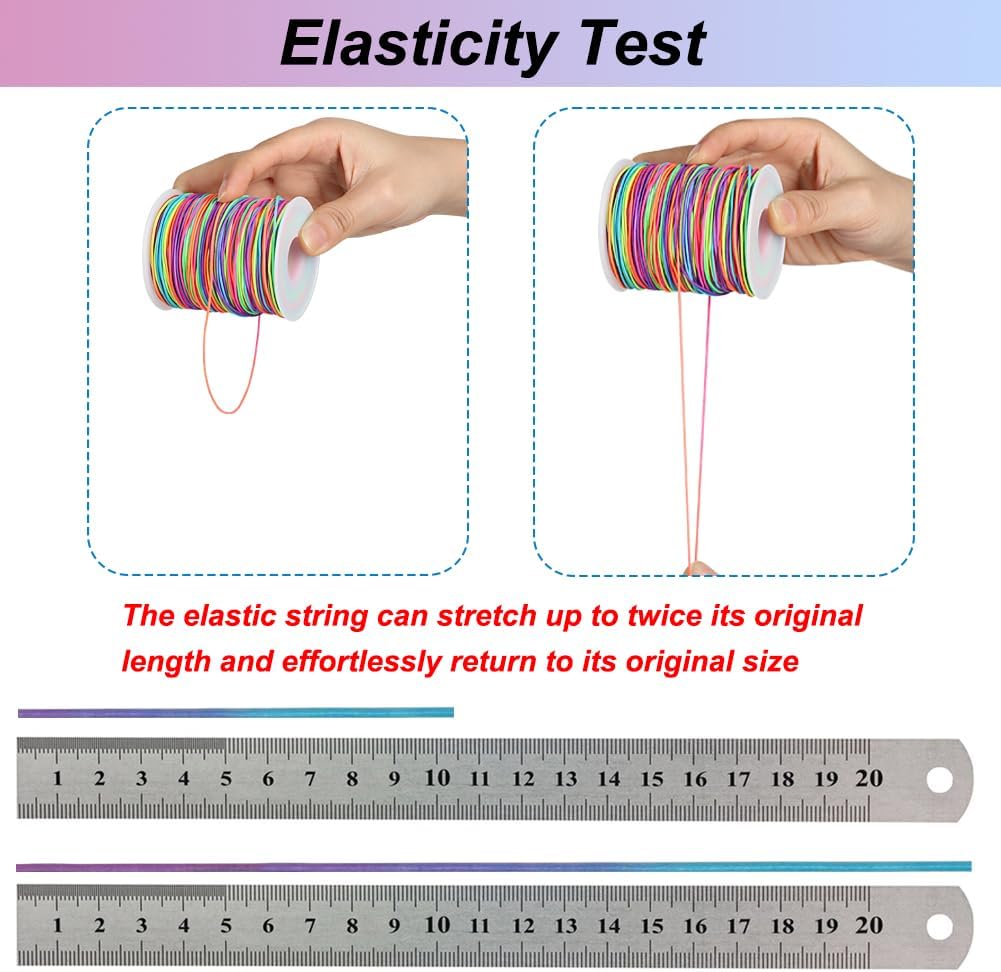 1mm Elastic String, 328 Feet Rainbow Stretchy Bracelet String Beading Cord for Bracelets