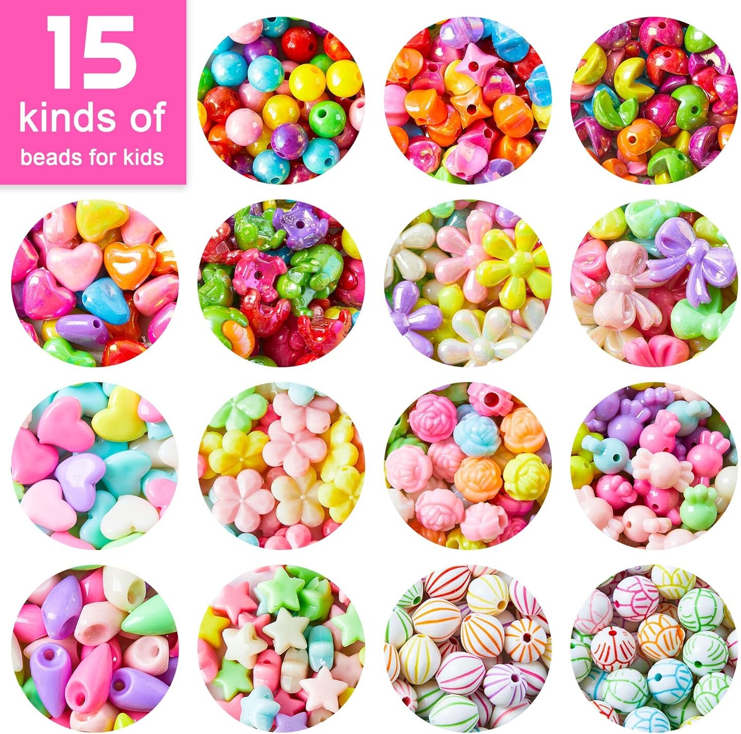 Beads for Kids Crafts, 1100 Jewelry Making Kit Includes Scissor, String, Instruction and Accessories for Bracelet Making