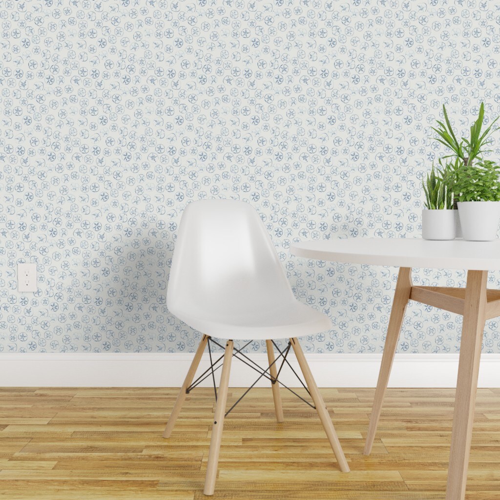 Peel &#x26; Stick Wallpaper 2FT Wide Blue Sand Dollar Coastal Nautical Neutral Calm Serene Minimal Simple Beach Ocean Seaside Custom Removable Wallpaper by Spoonflower