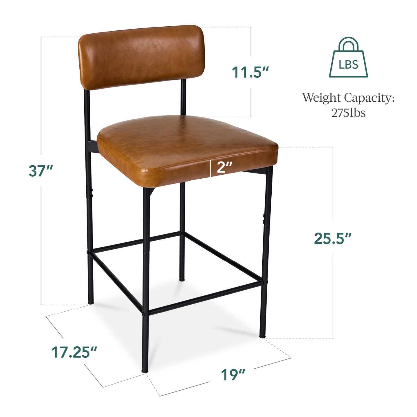 Best Choice Products Set of 2 Faux Leather Counter Stools for Kitchen Island and Dining w/ Metal Frame