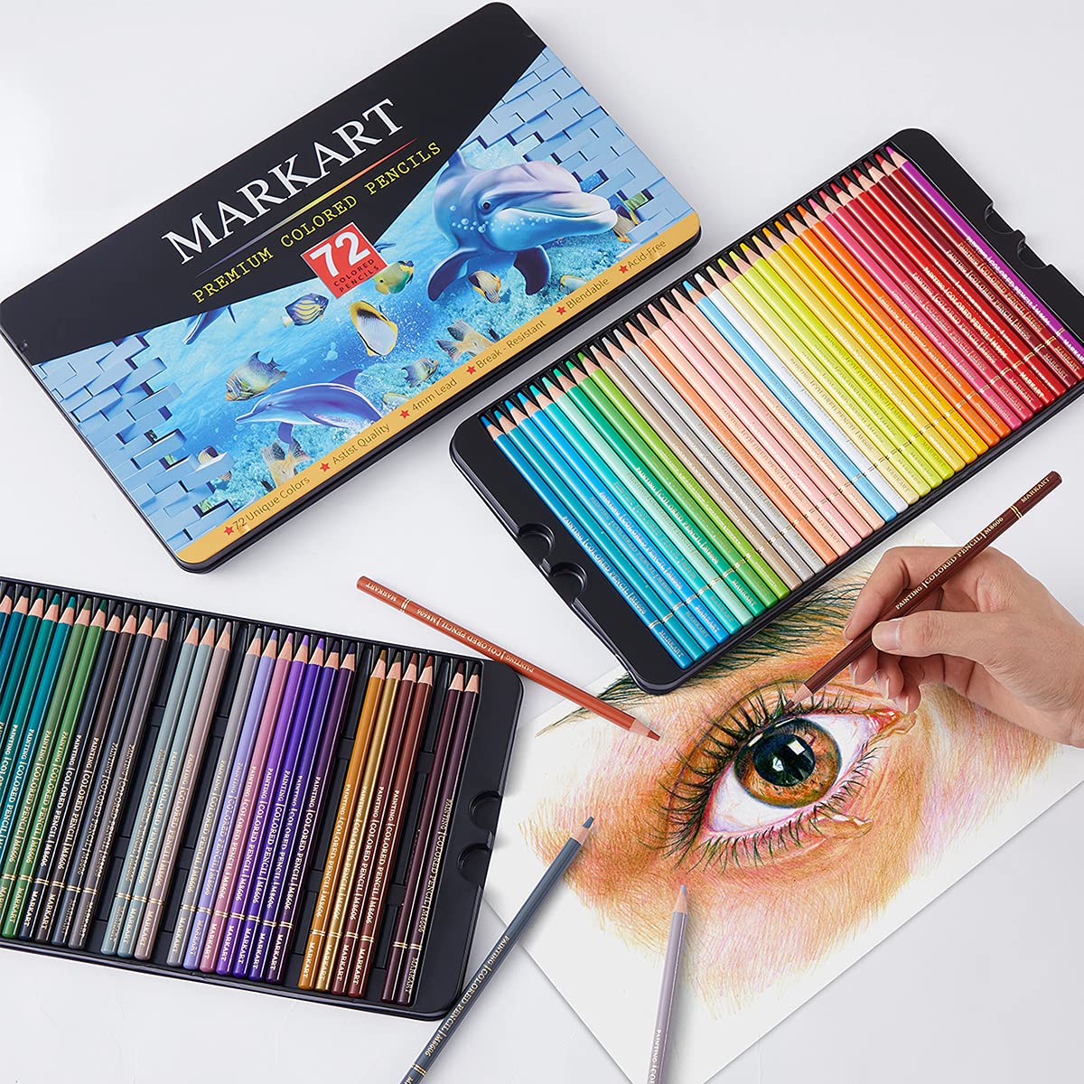 72 Count Colored Pencils for Adult Coloring Books, Soft Core, Ideal for Drawing Blending Shading, Color Pencils Set Gift for Adults Kids Beginners in Tin Box