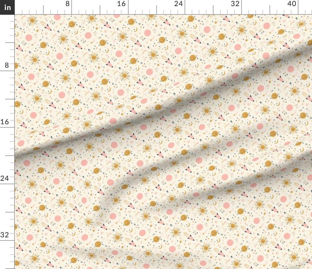 Boho Celestial Baby Nursery Pastel Whimsical Cute Toddler Kid Pink Gold Beige Custom Printed Fabric by Spoonflower Various Fabrics by the Yard or Fat Quarter