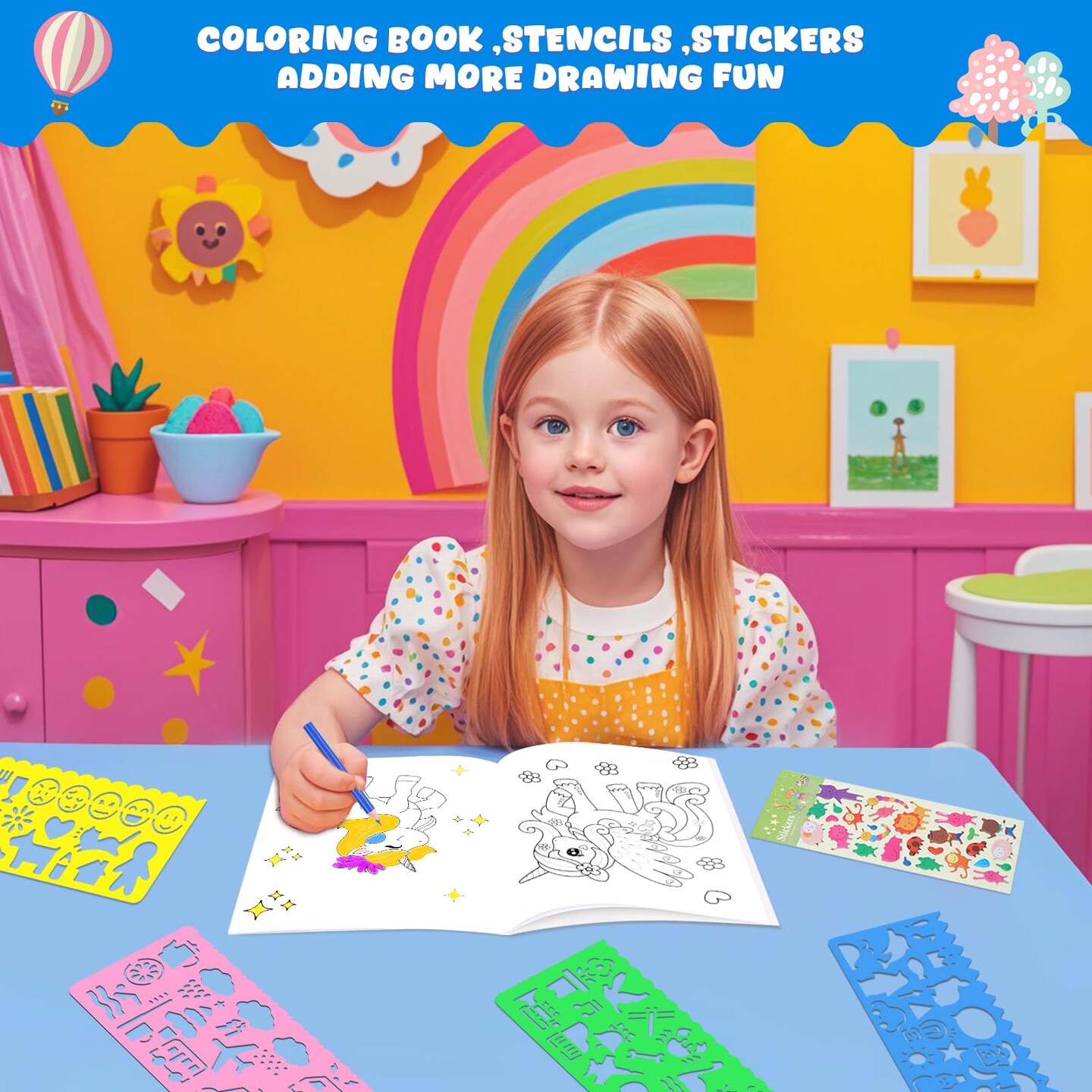 Art Supplies,Unicorn Drawing Set Coloring Kit Gift Art Box,Arts and Crafts for Kids Girls Boys with Crayon,Colored Pencil,Marker,Coloring Book,Water Cake,Stencil,Drwing Stuffs for Girls 4-10