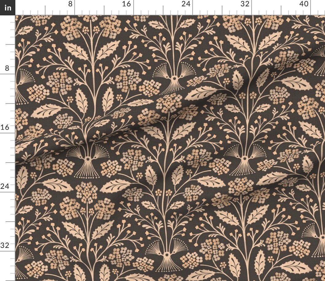 Dark Boho Floral Modern Beige Botanical Garden Bloom Meadow Wildflower Olive Green Large Scale Custom Printed Fabric by Spoonflower Various Fabrics by the Yard or Fat Quarter 17679209