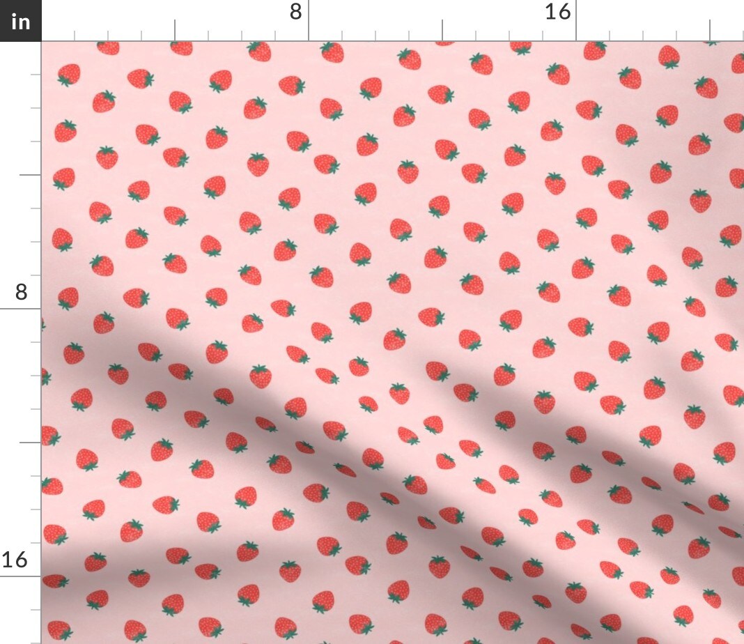 Little Strawberry Pink Summer Small Scale Whimsical Fruit Food Playful Cute Boho Baby Custom Printed Fabric by Spoonflower Various Fabrics by the Yard or Fat Quarter 16701132