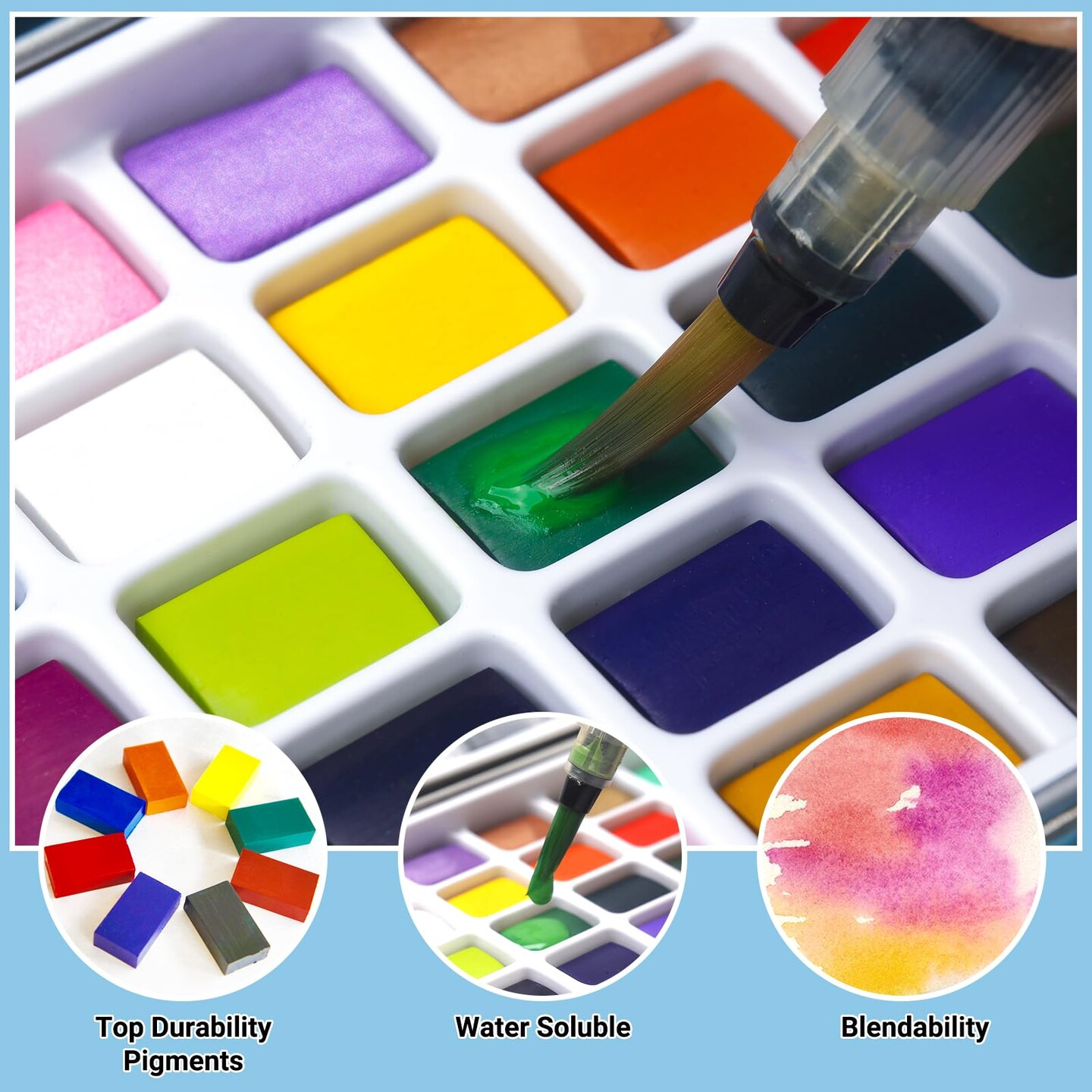 Watercolor Paint Set,50 Colors in Portable Box Travel Watercolor Set,Water Color Paint Sets for Kids,Adult and Beginner Watercolor Painting Kits with Watercolor Papers and Brushes Art supplies