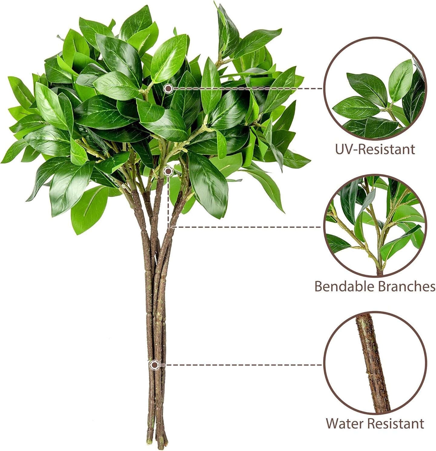 Greenery Branches 21&#x201D; Tree Stems Artificial Plants Green Leaves Faux Bush, 6pcs Set