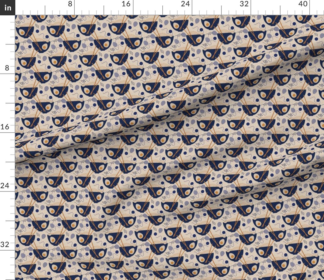 Various Fabrics by the Yard or Fat Quarter Ramen Food Blue Beige Japanese Boiled Egg Chopsticks Custom Printed Fabric by Spoonflower