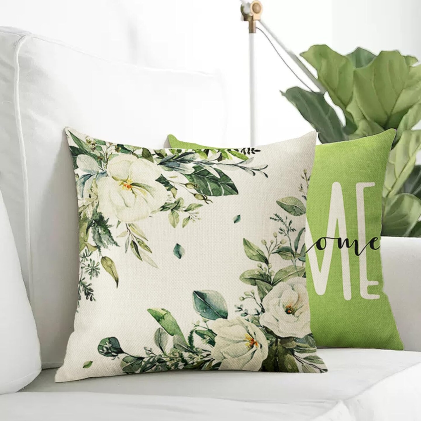 Spring Summer Green Throw Pillow Covers 18x18 Floral Farmhouse Decorative Cushion for Couch Sofa Living Room Set of 4