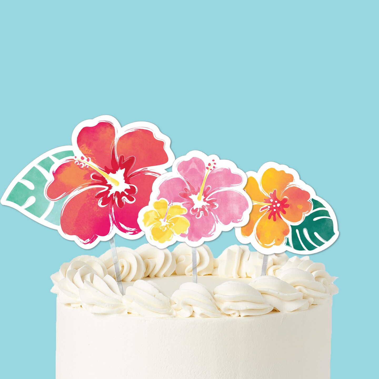 Big Dot of Happiness Hawaiian Luau Cake Topper Set, Hibiscus Tropical Floral Party Dessert Decorations for Luau Birthday or Summer Party – 3 Count